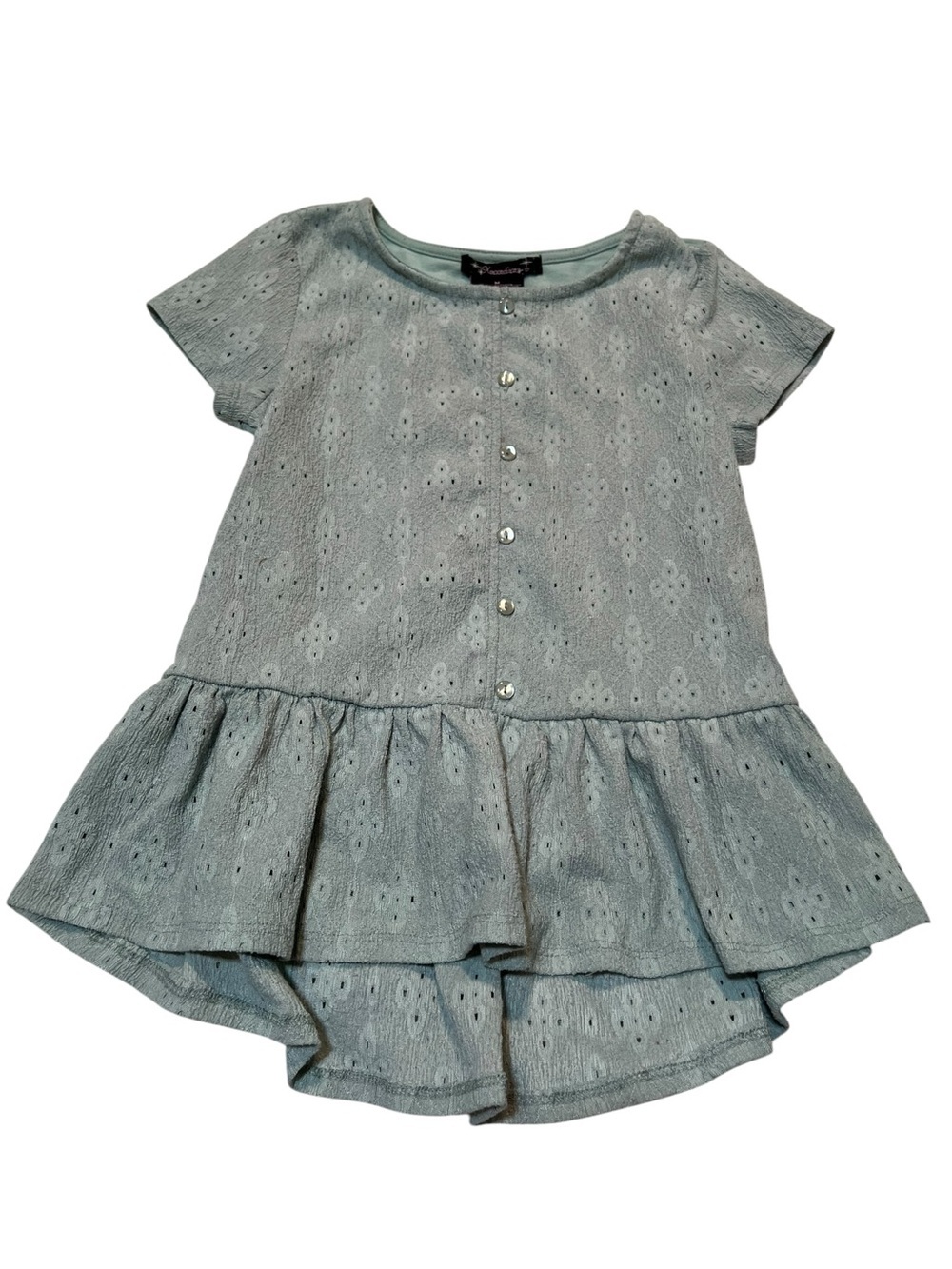 Xtraordinary Girls Size Medium Peplum Blouse Light Sage Green Eyelet Lace Faux